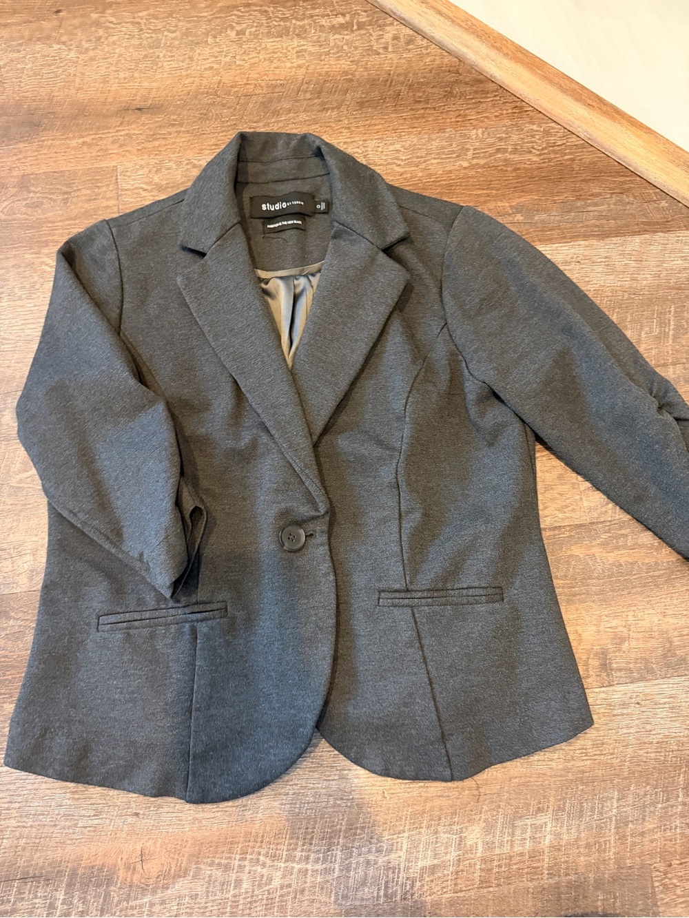 Studio by Torrid Gray Ruched Sleeve One Button Career Blazer Size 0